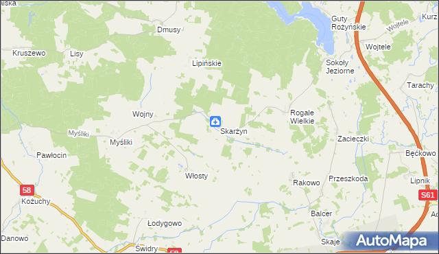 mapa Skarżyn gmina Biała Piska, Skarżyn gmina Biała Piska na mapie Targeo