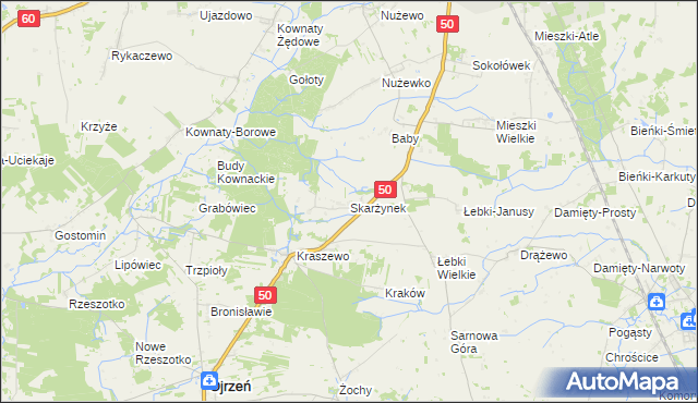 mapa Skarżynek gmina Ojrzeń, Skarżynek gmina Ojrzeń na mapie Targeo