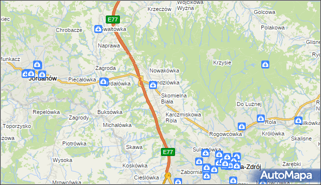 mapa Skomielna Biała, Skomielna Biała na mapie Targeo