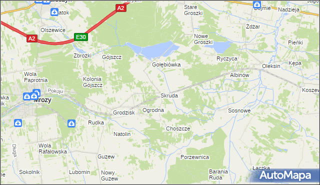 mapa Skruda gmina Mrozy, Skruda gmina Mrozy na mapie Targeo