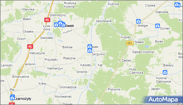 mapa Skrzynno gmina Ostrówek, Skrzynno gmina Ostrówek na mapie Targeo