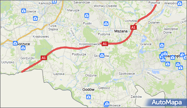 mapa Skrzyszów gmina Godów, Skrzyszów gmina Godów na mapie Targeo