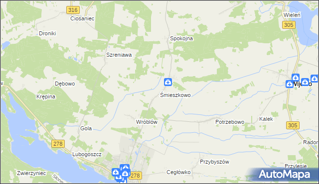 mapa Śmieszkowo gmina Sława, Śmieszkowo gmina Sława na mapie Targeo