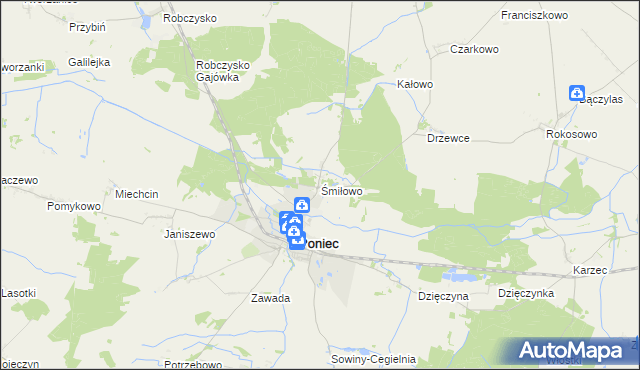 mapa Śmiłowo gmina Poniec, Śmiłowo gmina Poniec na mapie Targeo