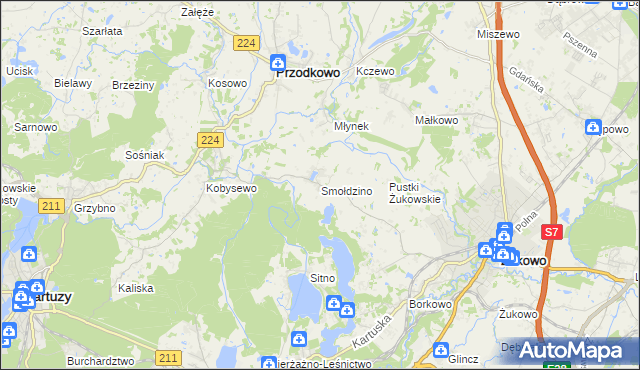 mapa Smołdzino gmina Przodkowo, Smołdzino gmina Przodkowo na mapie Targeo