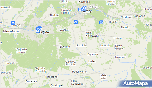 mapa Sokolnik gmina Mrozy, Sokolnik gmina Mrozy na mapie Targeo