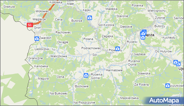 mapa Sól gmina Rajcza, Sól gmina Rajcza na mapie Targeo