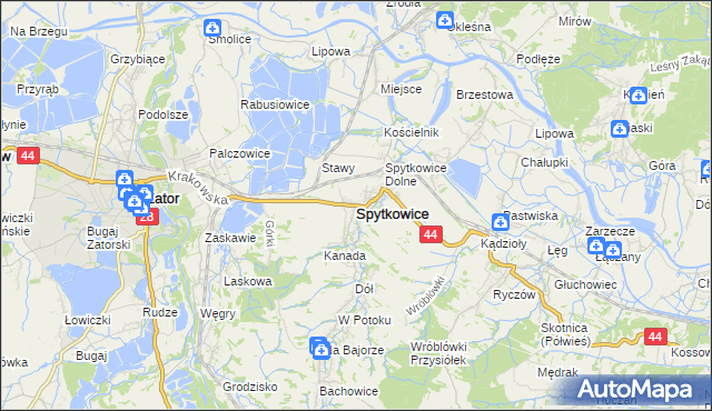 mapa Spytkowice powiat wadowicki, Spytkowice powiat wadowicki na mapie Targeo