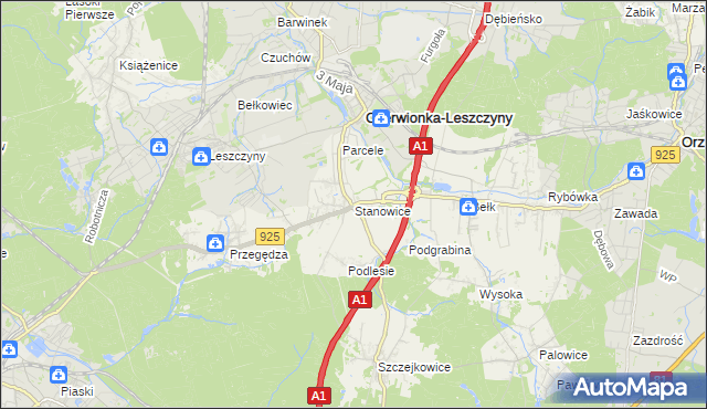 mapa Stanowice gmina Czerwionka-Leszczyny, Stanowice gmina Czerwionka-Leszczyny na mapie Targeo