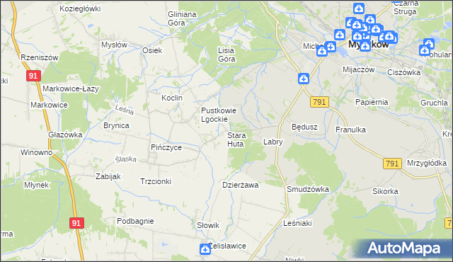 mapa Stara Huta gmina Koziegłowy, Stara Huta gmina Koziegłowy na mapie Targeo