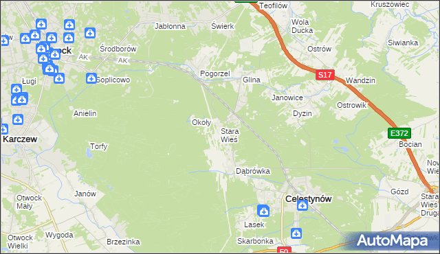 mapa Stara Wieś gmina Celestynów, Stara Wieś gmina Celestynów na mapie Targeo