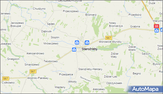 mapa Staroźreby, Staroźreby na mapie Targeo