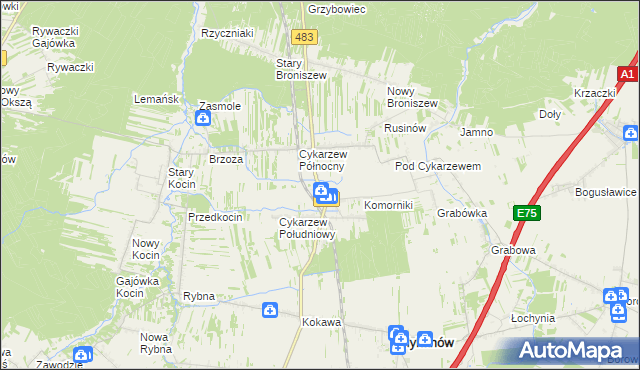 mapa Stary Cykarzew, Stary Cykarzew na mapie Targeo