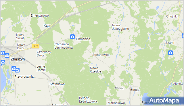 mapa Stefanowice gmina Zbąszyń, Stefanowice gmina Zbąszyń na mapie Targeo