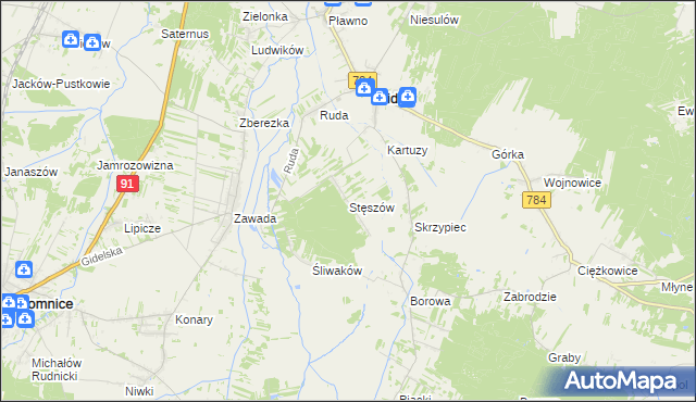 mapa Stęszów gmina Gidle, Stęszów gmina Gidle na mapie Targeo