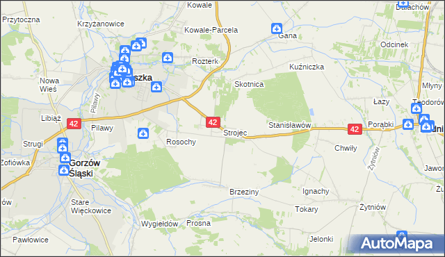mapa Strojec gmina Praszka, Strojec gmina Praszka na mapie Targeo