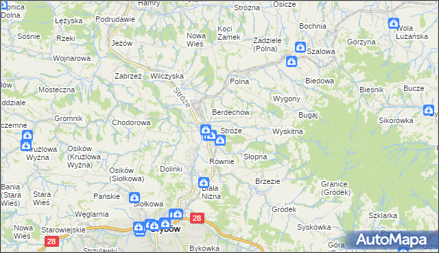 mapa Stróże gmina Grybów, Stróże gmina Grybów na mapie Targeo