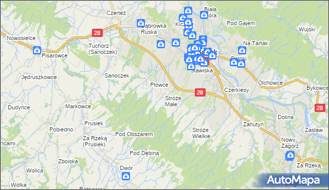 mapa Stróże Małe, Stróże Małe na mapie Targeo