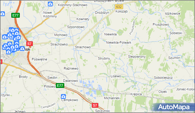 mapa Strubiny gmina Płońsk, Strubiny gmina Płońsk na mapie Targeo