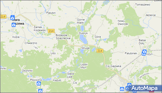 mapa Struga gmina Stara Kiszewa, Struga gmina Stara Kiszewa na mapie Targeo