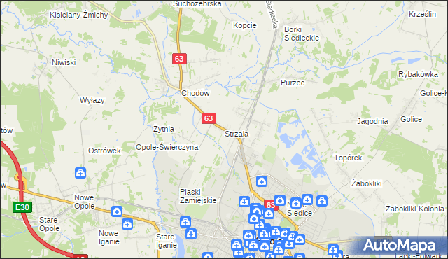 mapa Strzała gmina Siedlce, Strzała gmina Siedlce na mapie Targeo