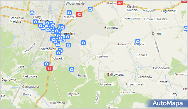 mapa Strzałków gmina Radomsko, Strzałków gmina Radomsko na mapie Targeo