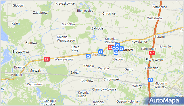 mapa Strzałków gmina Wolanów, Strzałków gmina Wolanów na mapie Targeo
