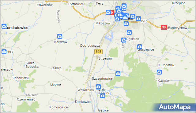 mapa Strzegów gmina Strzelin, Strzegów gmina Strzelin na mapie Targeo