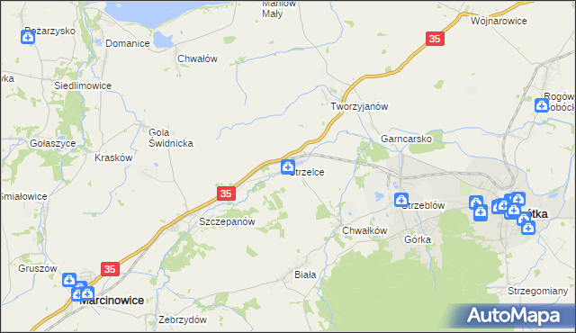 mapa Strzelce gmina Marcinowice, Strzelce gmina Marcinowice na mapie Targeo