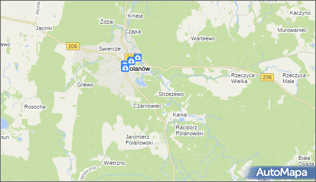 mapa Strzeżewo gmina Polanów, Strzeżewo gmina Polanów na mapie Targeo