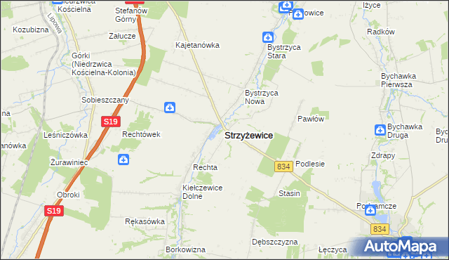 mapa Strzyżewice powiat lubelski, Strzyżewice powiat lubelski na mapie Targeo