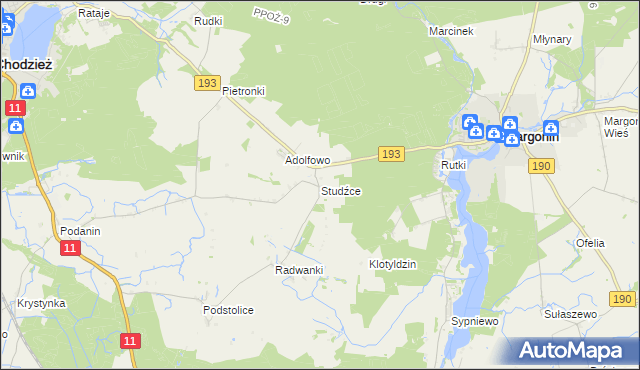 mapa Studźce, Studźce na mapie Targeo