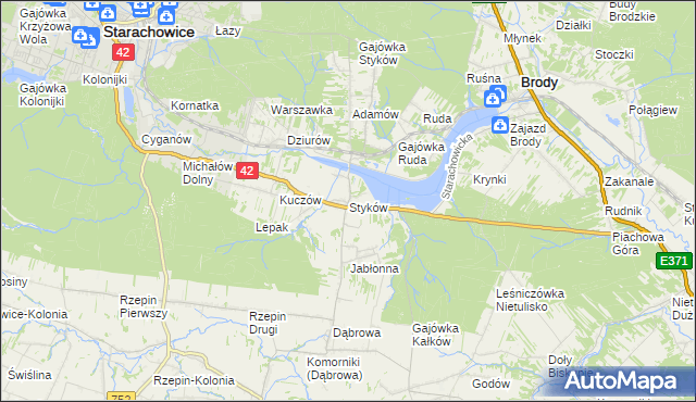 mapa Styków gmina Brody, Styków gmina Brody na mapie Targeo