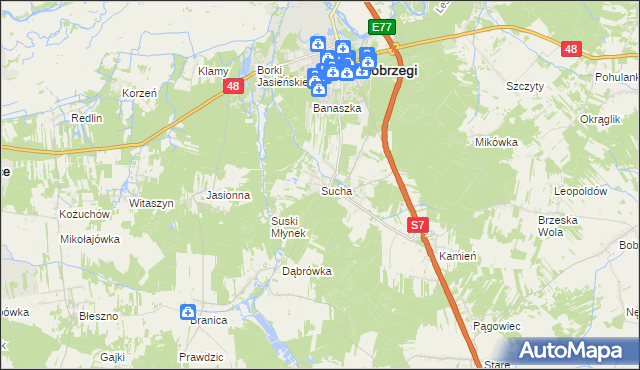 mapa Sucha gmina Białobrzegi, Sucha gmina Białobrzegi na mapie Targeo