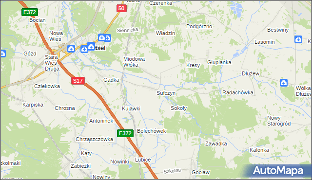 mapa Sufczyn gmina Kołbiel, Sufczyn gmina Kołbiel na mapie Targeo