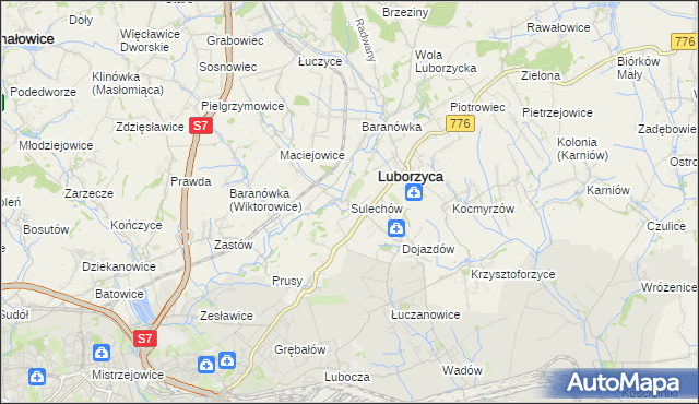 mapa Sulechów gmina Kocmyrzów-Luborzyca, Sulechów gmina Kocmyrzów-Luborzyca na mapie Targeo