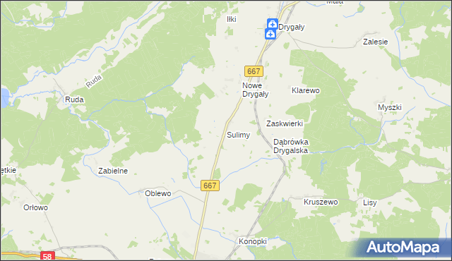 mapa Sulimy gmina Biała Piska, Sulimy gmina Biała Piska na mapie Targeo