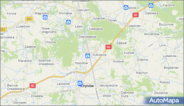 mapa Sułkowice gmina Chynów, Sułkowice gmina Chynów na mapie Targeo