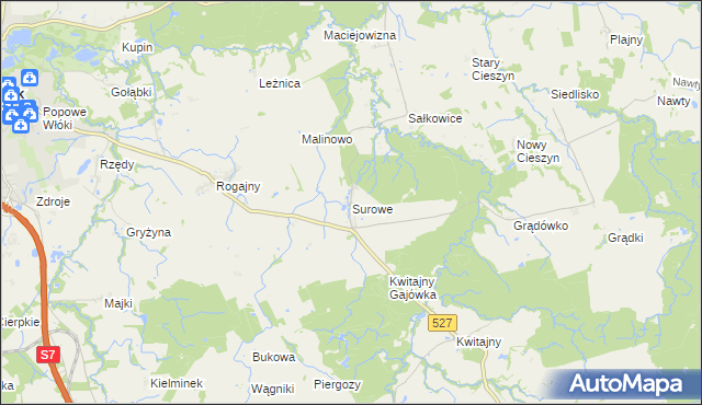 mapa Surowe gmina Pasłęk, Surowe gmina Pasłęk na mapie Targeo