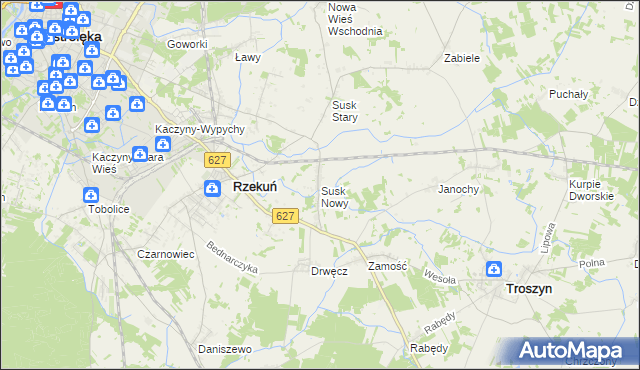 mapa Susk Nowy gmina Rzekuń, Susk Nowy gmina Rzekuń na mapie Targeo