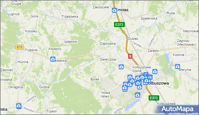 mapa Świerczów gmina Kolbuszowa, Świerczów gmina Kolbuszowa na mapie Targeo
