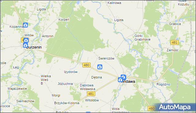 mapa Świerczów gmina Widawa, Świerczów gmina Widawa na mapie Targeo