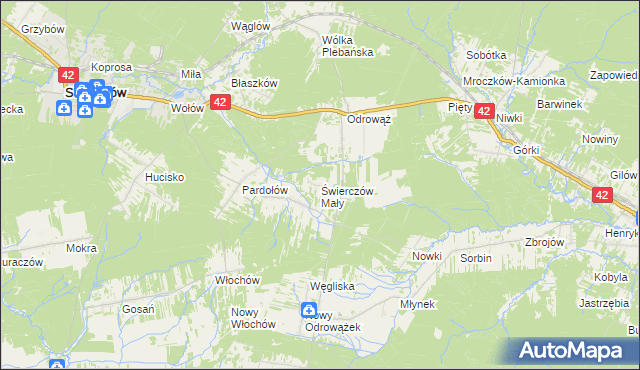 mapa Świerczów Mały, Świerczów Mały na mapie Targeo