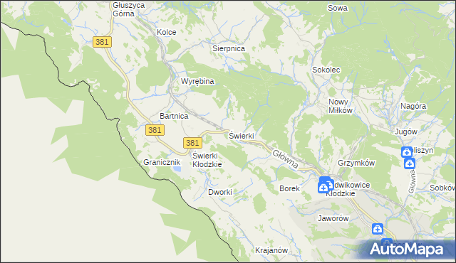 mapa Świerki gmina Nowa Ruda, Świerki gmina Nowa Ruda na mapie Targeo