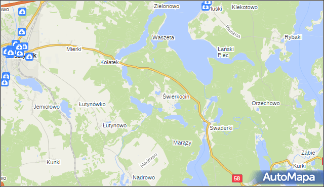 mapa Świerkocin gmina Olsztynek, Świerkocin gmina Olsztynek na mapie Targeo