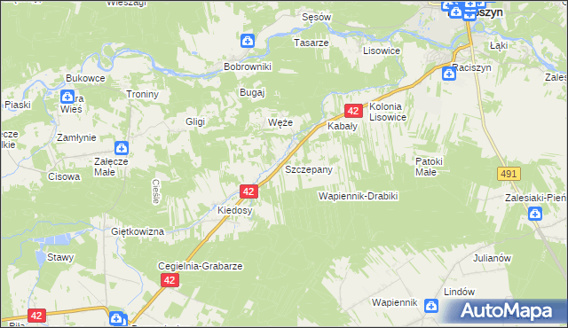 mapa Szczepany gmina Działoszyn, Szczepany gmina Działoszyn na mapie Targeo