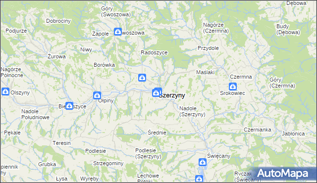 mapa Szerzyny, Szerzyny na mapie Targeo