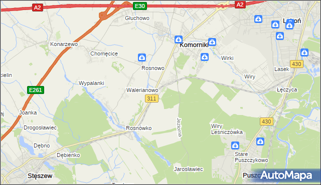 mapa Szreniawa gmina Komorniki, Szreniawa gmina Komorniki na mapie Targeo