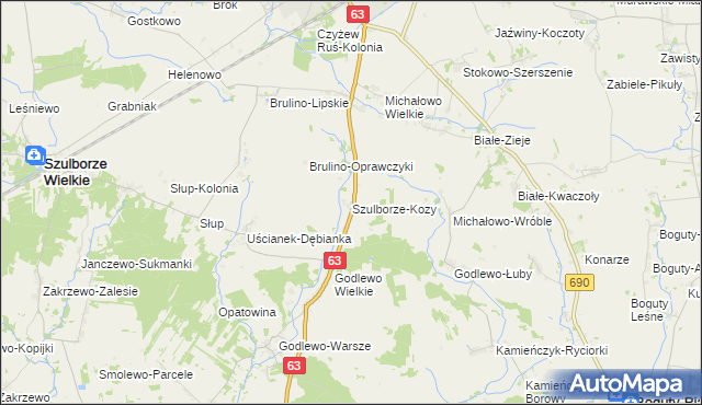 mapa Szulborze-Kozy, Szulborze-Kozy na mapie Targeo