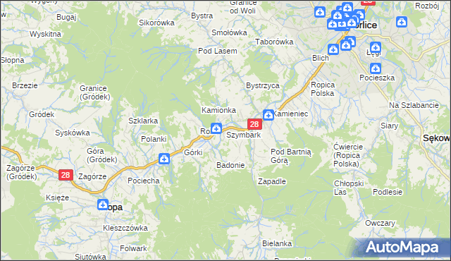 mapa Szymbark gmina Gorlice, Szymbark gmina Gorlice na mapie Targeo